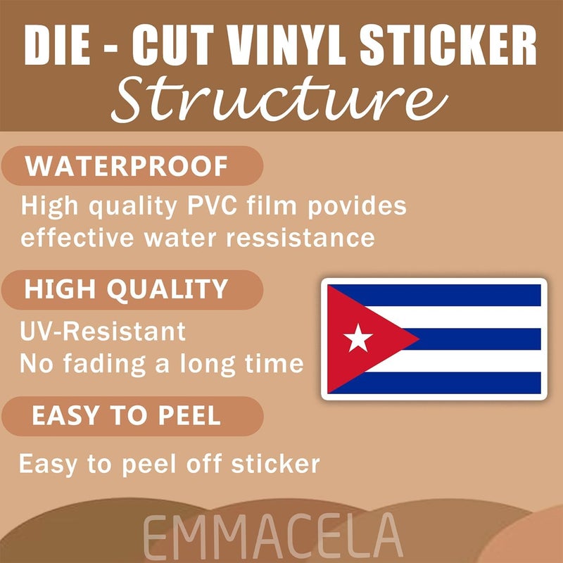 EMMACELA (3PCS) Cuba Flag stickers, Countries Flag Stickers - Waterproof Vinyl Decals For Laptops, Tumblers, Water Bottles, Books, Scrapbooks, Size 3 x 1.6 Inch - Image 3